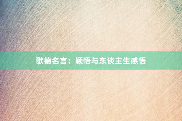 歌德名言：颖悟与东谈主生感悟